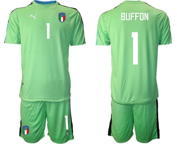 Italien Målvaktströja 2023 Herr grön Fotbollströjor Kortärmad Fotbollströja Set med tryck BUFFON 1 Fotbollströja med namn