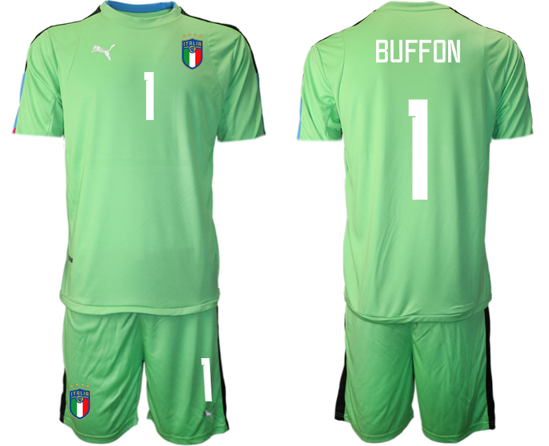 Italien Målvaktströja 2023 Herr grön Fotbollströjor Kortärmad Fotbollströja Set med tryck BUFFON 1 Fotbollströja med namn