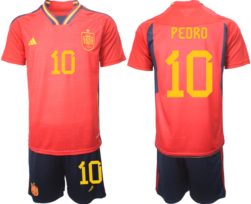 Köpa Spanien Hemmatröja Herr VM 2022 Kortärmad + Korta byxor med tryck PEDRO 10 fotbollströja set
