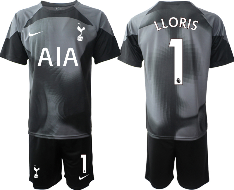 Köpa Tottenham Hotspur 2023 Herr Målvaktströja svart Kortärmad + Korta byxor med tryck LLORIS 1 Kortärmad shorts