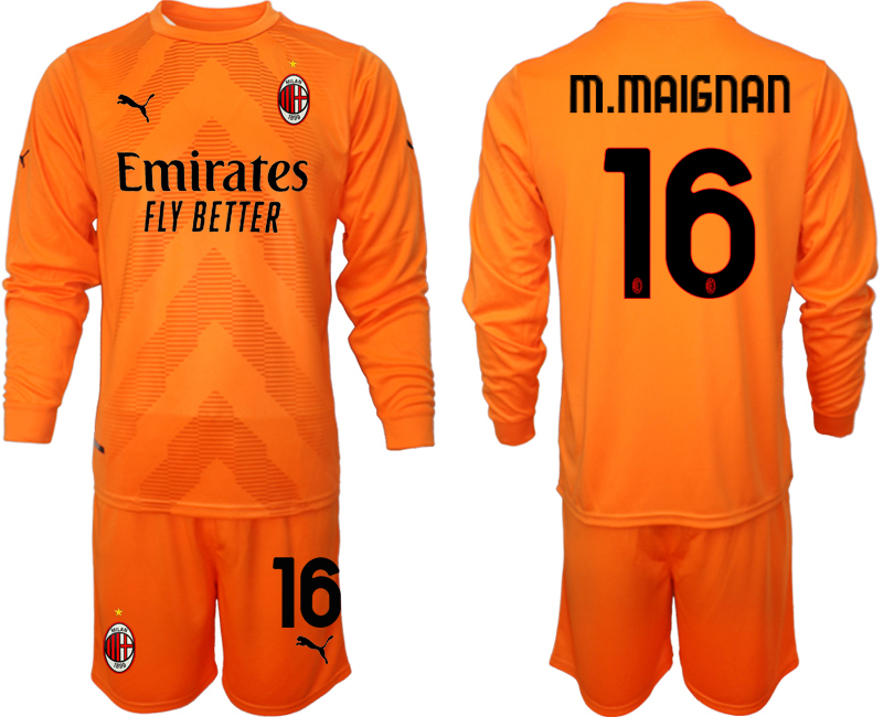 M.MAIGNAN #16 AC Milan Målvaktströja Herr 2023 orange Fotbollströja Långärmad + Korta byxor Beställa Fotbollströjor