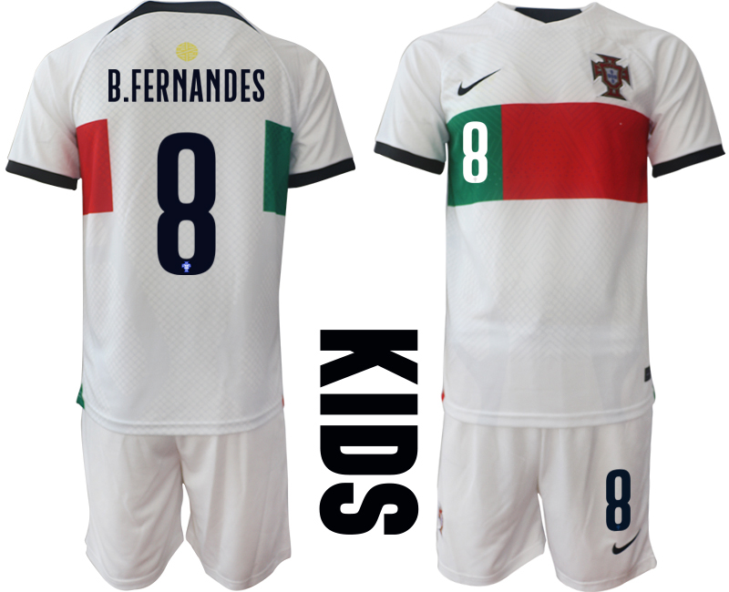Nya B.FERNANDES #8 Beställa Fotbollströjor Portugal Bortatröja Barn VM 2022 Kortärmad + Korta byxor Fotbollströjor Sverige