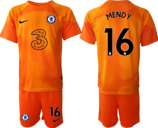 Nya Chelsea FC 2023 för Herr Målvaktströja orange Kortärmad + Korta byxor med tryck MENDY 16
