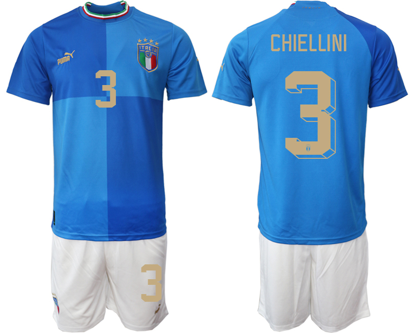 Nya CHIELLINI #3 Italien Hemmatröja 2022 Fotbollströjor Herr billigt Kortärmad + Korta byxor