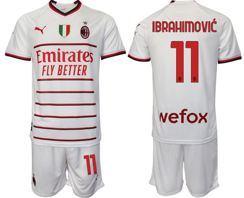 Nya IBRAHIMOVIĆ #11 Billiga Fotbollströjor AC Milan Bortatröja Herr 2023 Kortärmad + Korta byxor