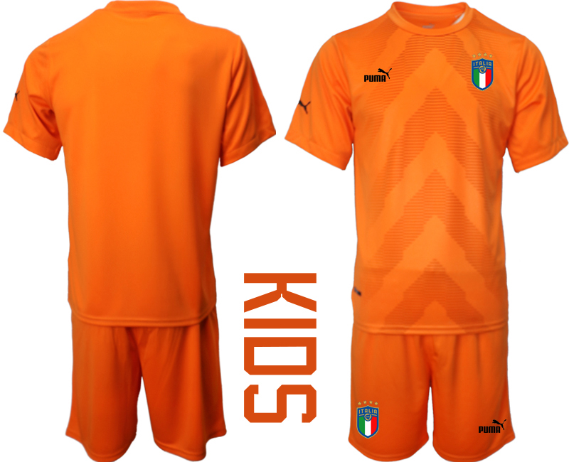 Nya Italien Målvaktströja 2023 Barn orange Fotbollströjor Kortärmad + Korta byxor fotbollströja set