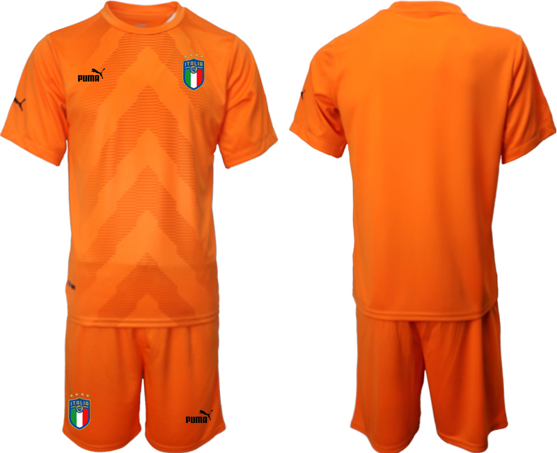Nya Italien Målvaktströja 2023 Herr orange Kortärmad + Korta byxor fotbollströja set