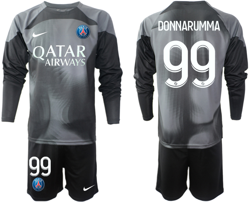 Nya Paris Saint-Germain PSG 2023 Målvaktströja Herr svart med tryck DONNARUMMA 99 fotbollströja set