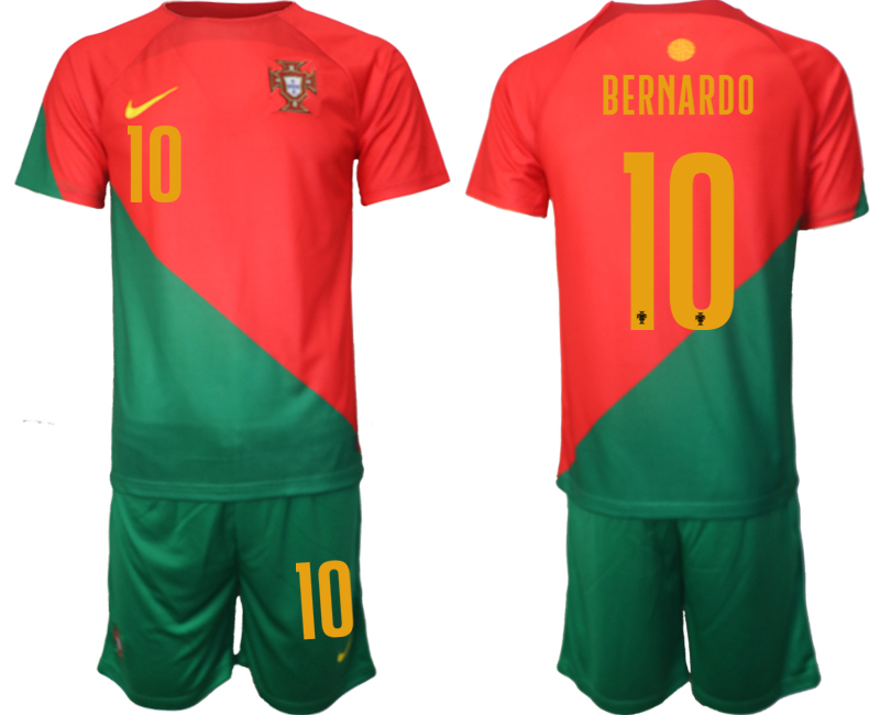 Nya Portugal Hemmatröja VM 2022 för Herr Kortärmad + Korta byxor med namn BERNARDO 10