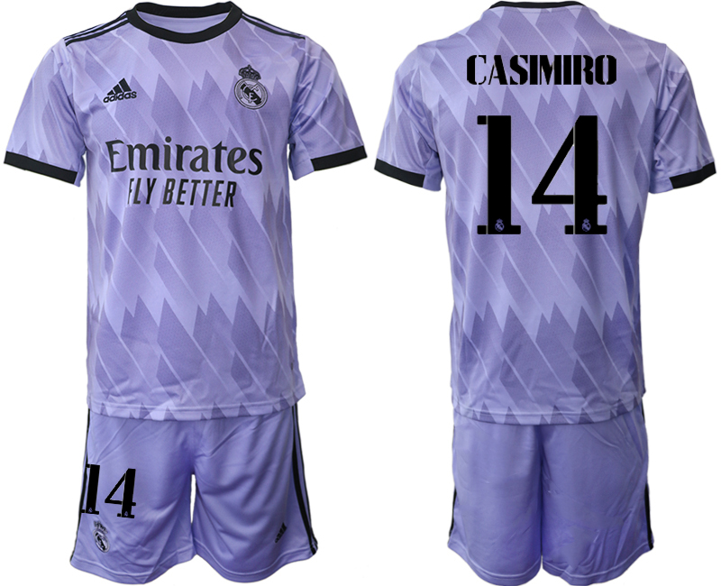 Nya Real Madrid Bortatröja 2023 Herr Kortärmad + Korta byxor CASIMIRO 14 Fotbollströja Set