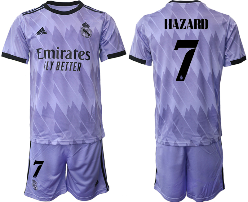 Nya Real Madrid Bortatröja 2023 Herr Kortärmad + Korta byxor HAZARD 7 Fotbollströja Set