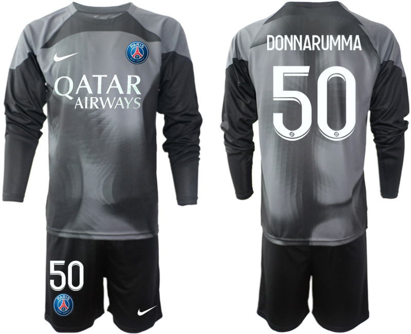 Paris Saint-Germain PSG 2023 Målvaktströja Herr svart med tryck DONNARUMMA 50 fotbollströja set
