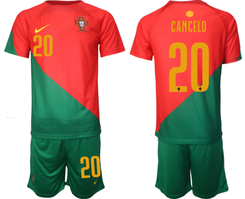 Portugal Hemmatröja VM 2022 för Herr Kortärmad + Korta byxor med namn CANCELO 20 Fotbollströjor Butik