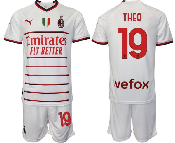 THEO #19 Billiga Fotbollströjor AC Milan Bortatröja Herr 2023 Kortärmad + Korta byxor Fotbollströja Set