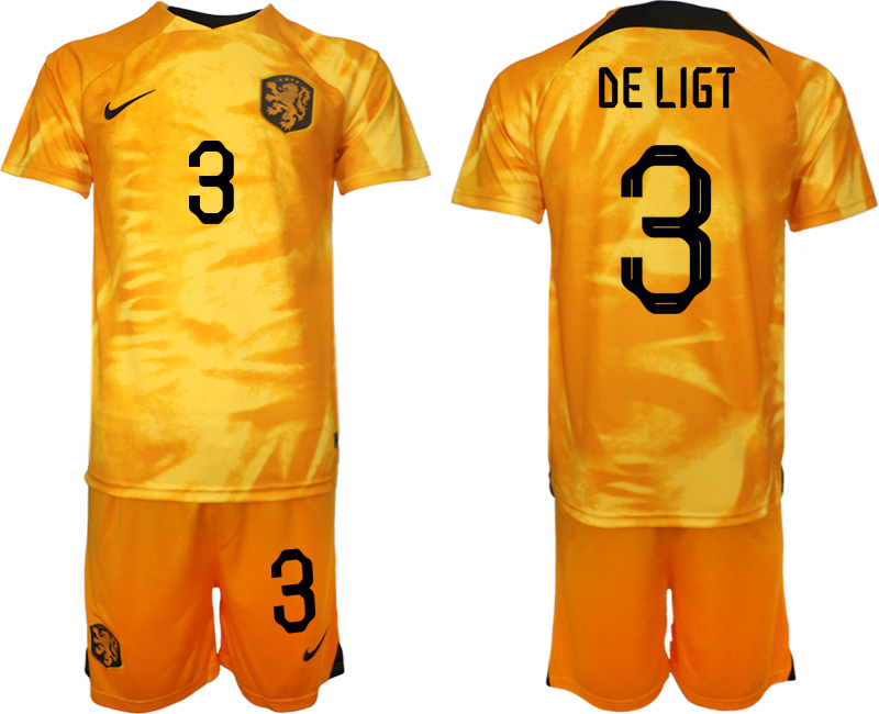 Beställa Fotbollströjor Nederländerna Hemmatröja VM 2022 Herr Kortärmad + Korta byxor med tryck DE LIGT 3