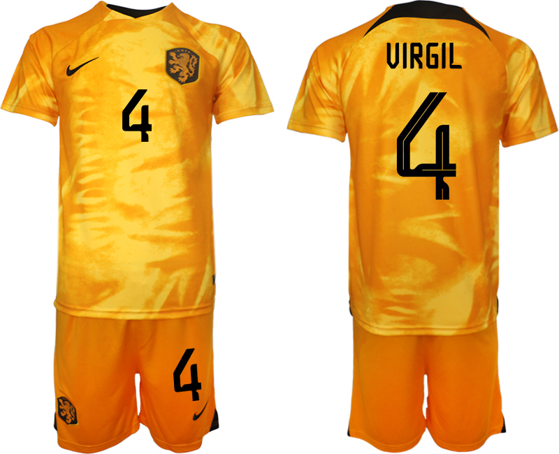 Beställa Fotbollströjor Nederländerna Hemmatröja VM 2022 Herr Kortärmad + Korta byxor med tryck VIRGIL 4