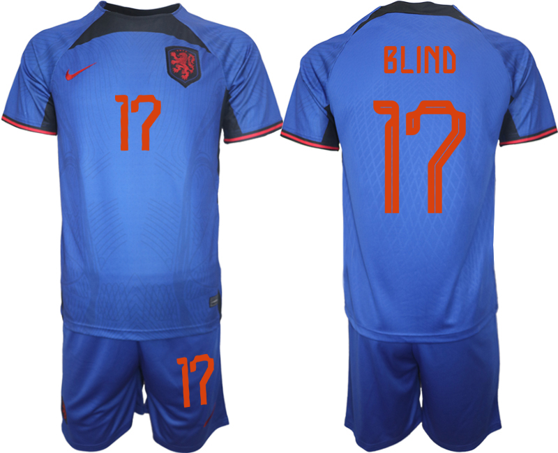 BLIND 17 Nederländerna Matchtröjor Herr Fotbollströja VM 2022 Kortärmad + Korta byxor tröja set