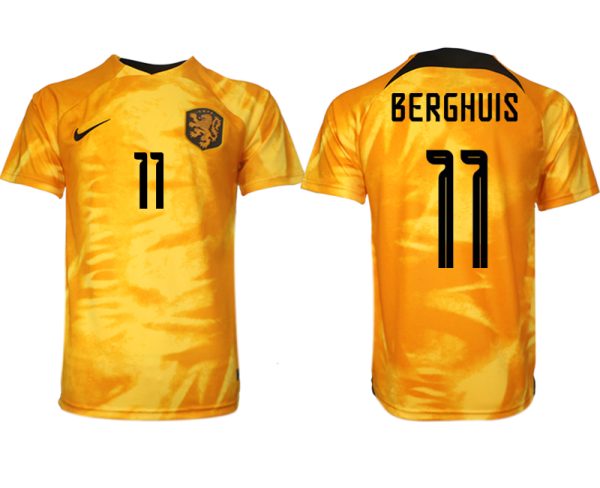 för män Nederländerna Hemmatröja VM 2022 Kortärmad BERGHUIS 11 Billiga Fotbollströjor