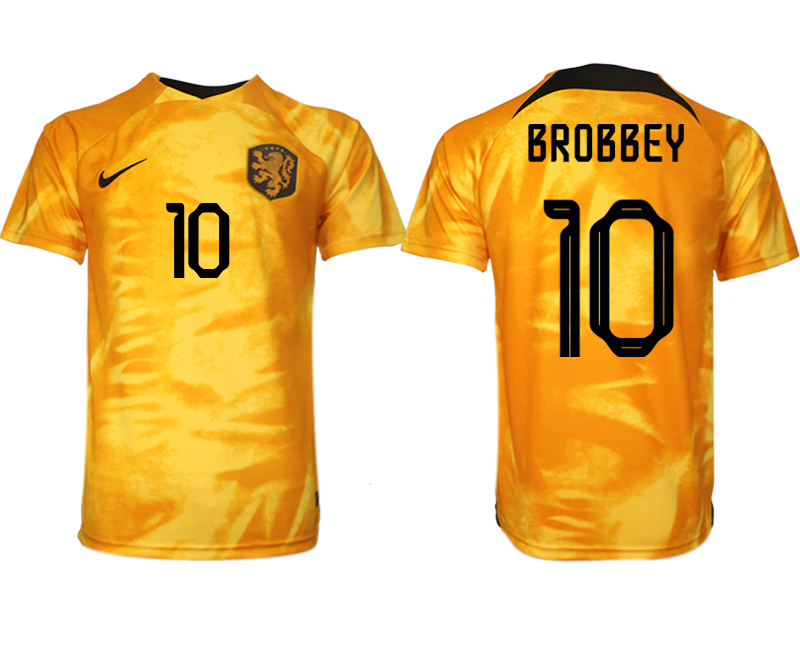 för män Nederländerna Hemmatröja VM 2022 Kortärmad BROBBEY 10 Billiga Fotbollströjor