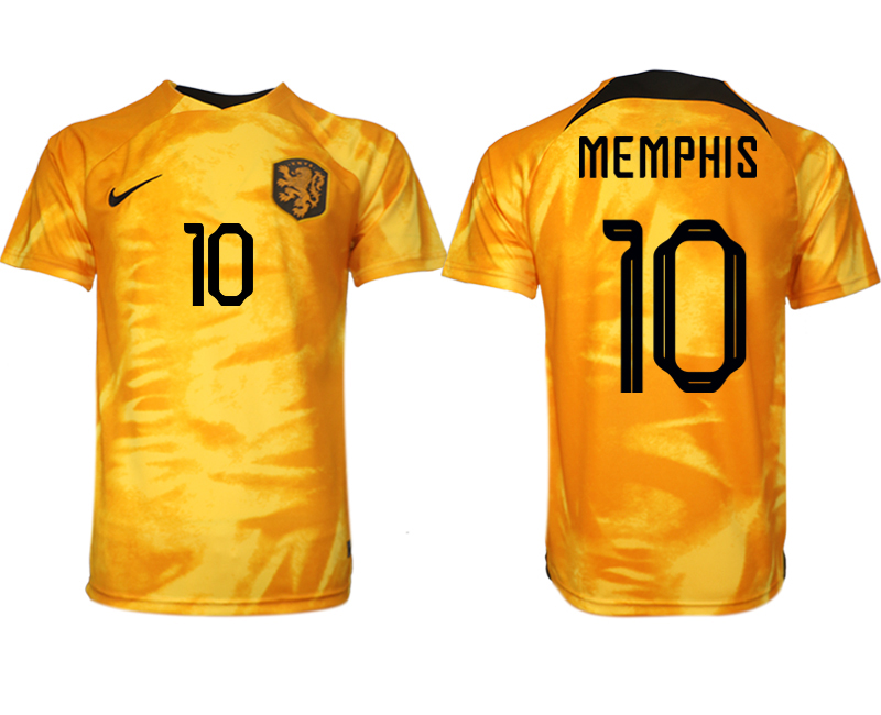 för män Nederländerna Hemmatröja VM 2022 Kortärmad MEMPHIS 10 Billiga Fotbollströjor