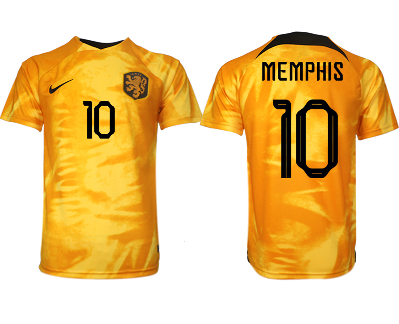 för män Nederländerna Hemmatröja VM 2022 Kortärmad MEMPHIS 10 Billiga Fotbollströjor