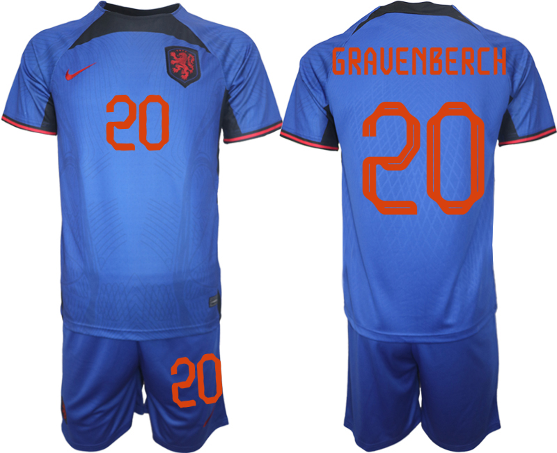 GRAVENBERCH 20 Nederländerna Matchtröjor Herr Fotbollströja VM 2022 Kortärmad + Korta byxor tröja set
