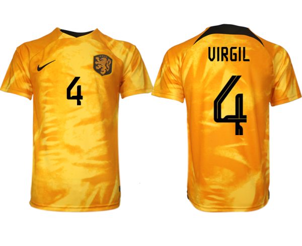Nederländerna Hemmatröja VM 2022 Kortärmad för Herr VIRGIL 4 Billiga Fotbollströjor