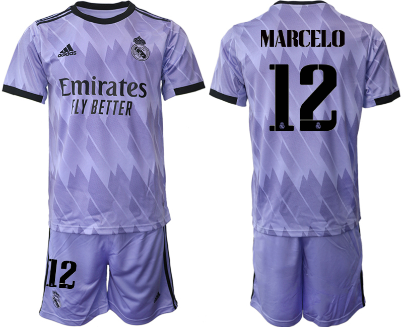 Nya Matchtröjor Fotboll Real Madrid Bortatröja 2023 Herr Kortärmad + Korta byxor MARCELO 12