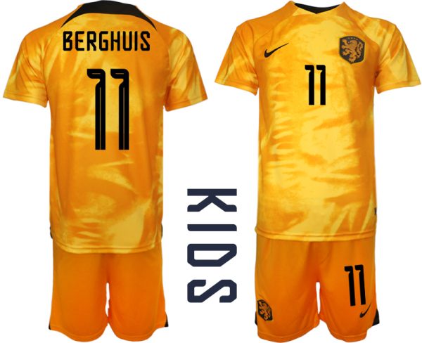 Nya Nederländerna Hemmatröja barn VM 2022 Kortärmad+ Korta byxor BERGHUIS 11
