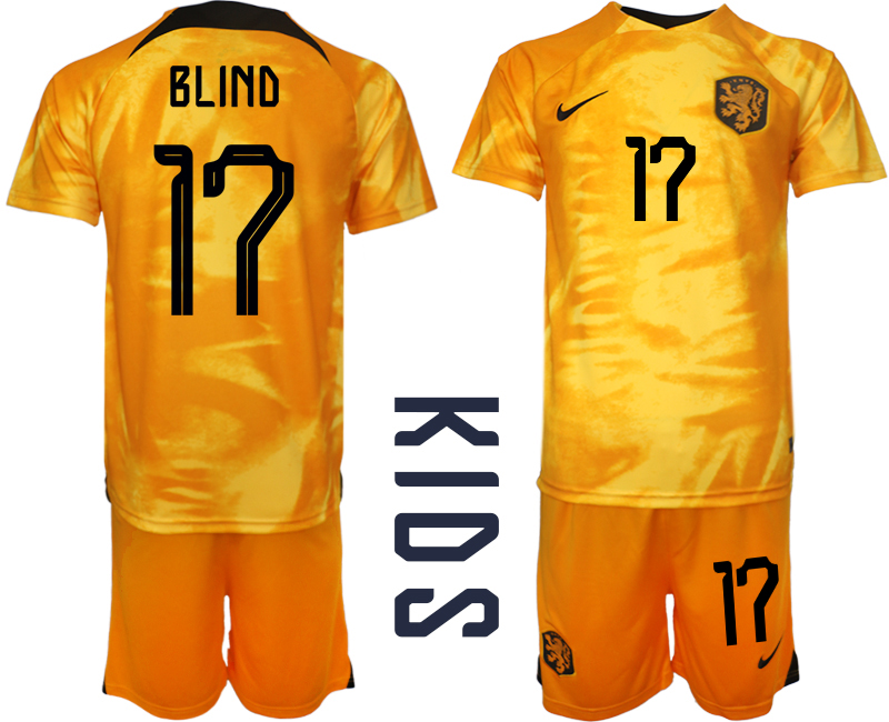 Nya Nederländerna Hemmatröja barn VM 2022 Kortärmad+ Korta byxor BLIND 17