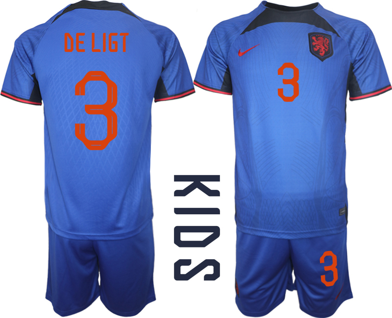 Nya Nederländerna Matchtröjor Barn Fotbollströja VM 2022 Kortärmad + Korta byxor DE LIGT 3