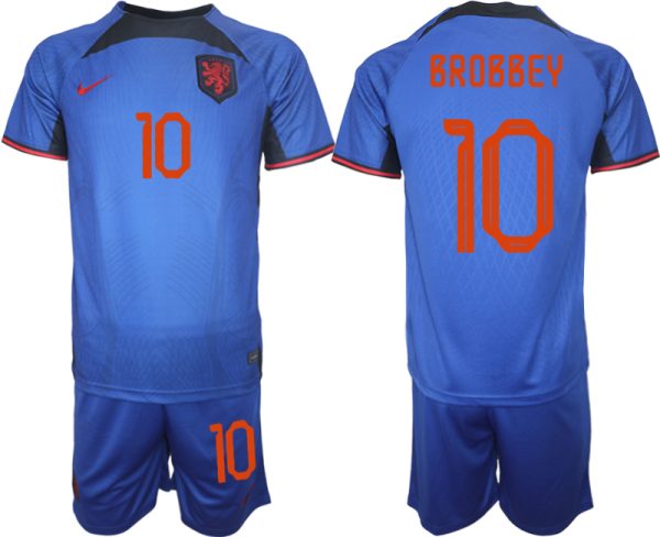 Nya Nederländerna Matchtröjor Herr Fotbollströja VM 2022 Kortärmad + Korta byxor BROBBEY 10
