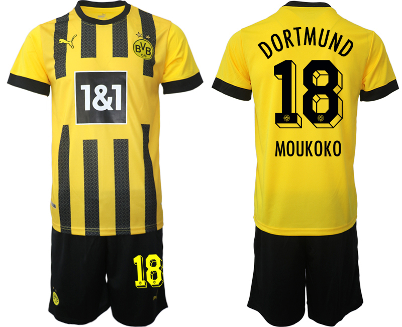 Billiga Fotbollströjor Borussia Dortmund BVB Hemmatröja 2023 Herr Kortärmad + Korta byxor MOUKOKO 18