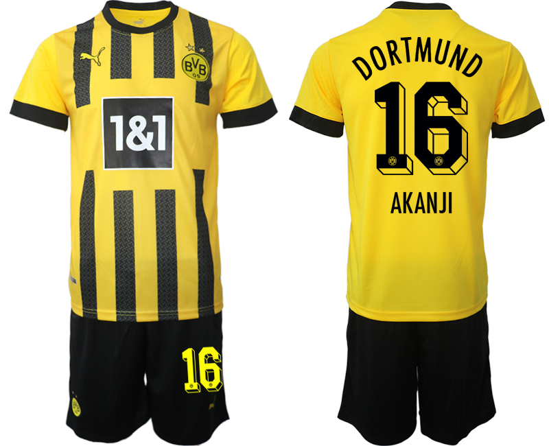 Billiga Fotbollströjor Herr Borussia Dortmund BVB Hemmatröja 2023 Kortärmad + Korta byxor AKANJI 16