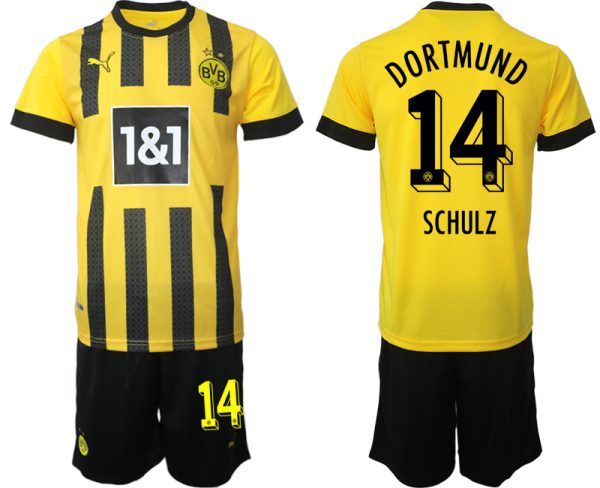 Billiga Fotbollströjor Herr Borussia Dortmund BVB Hemmatröja 2023 Kortärmad + Korta byxor SCHULZ 14