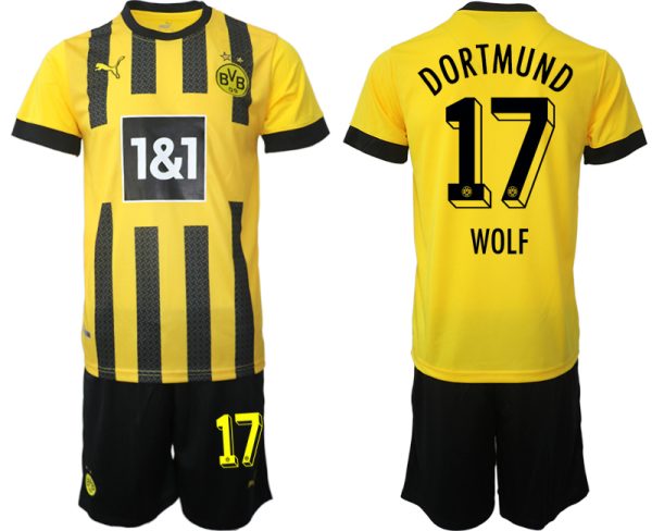 Billiga Fotbollströjor Herr Borussia Dortmund BVB Hemmatröja 2023 Kortärmad + Korta byxor WOLF 17