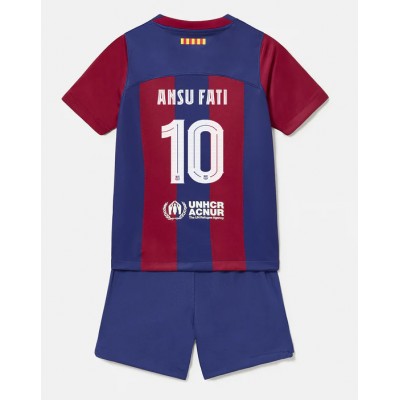 Billiga Fotbollströjor Barn FC Barcelona 2023-24 fotbollströja set Ansu Fati 10