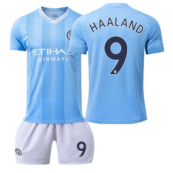 Billiga Fotbollströjor Barn Manchester City 2023-24 Hemma Tröja fotbollströja set HAALAND 9