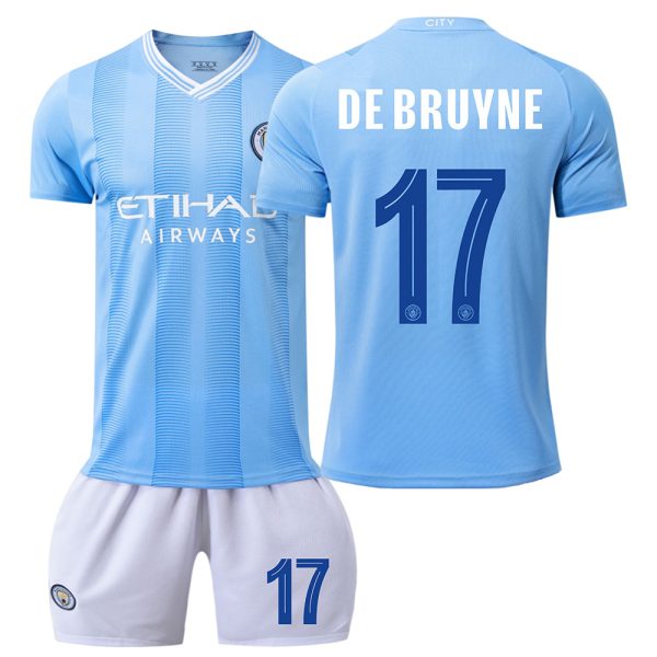 Billiga Fotbollströjor Barn Manchester City 2023-24 Hemma Tröja fotbollströja set Kevin DE BRUYNE 17