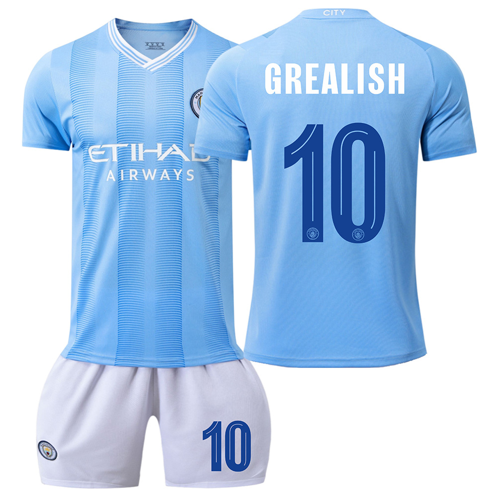 Billiga Fotbollströjor Barn Manchester City 2023-24 Hemma Tröja Kortärmad shorts Grealish 10