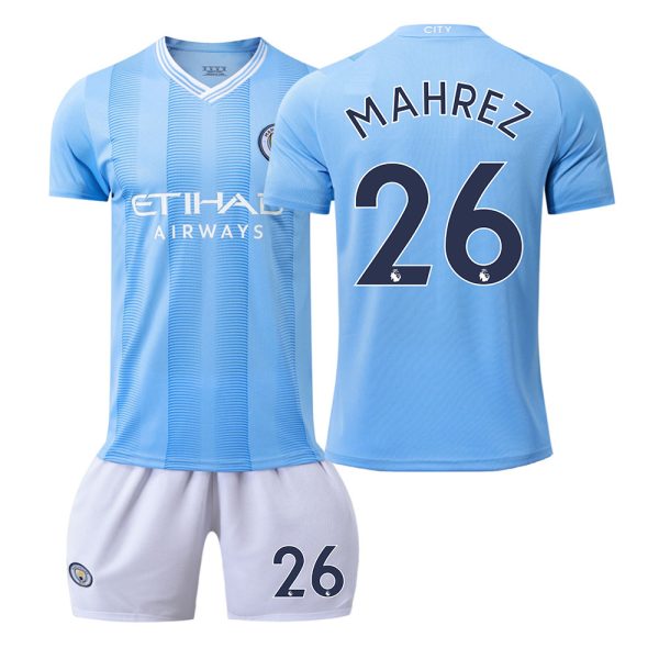 Billiga Fotbollströjor Barn Manchester City 2023-24 Hemmatröja Kortärmad + Korta byxor med namn Hosen MAHREZ 26