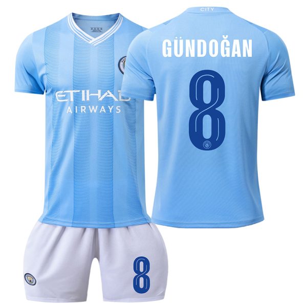Billiga Fotbollströjor Barn Manchester City 2023-24 Hemmatröja tröja set med tryck GÜNDOGAN 8
