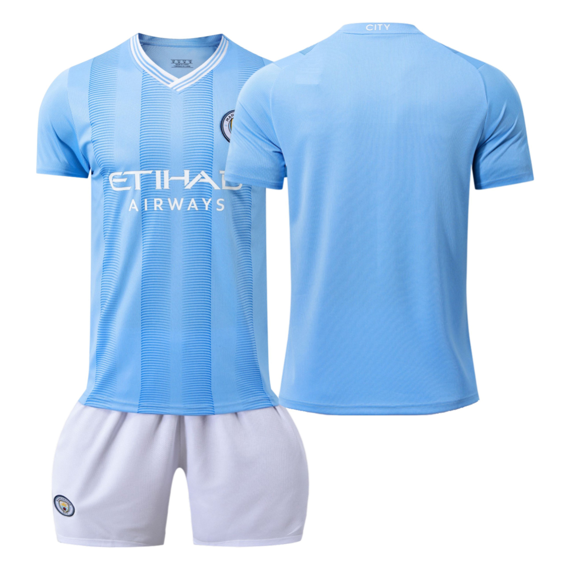 Billiga Fotbollströjor Barn Manchester City 2023-24 tröja Kortärmad + Korta byxor