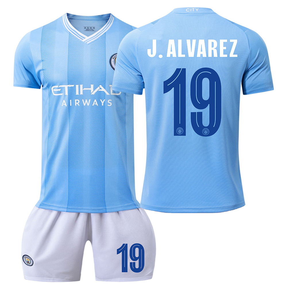 Billiga Fotbollströjor Barn Manchester City 2023-24 tröja set J.ALVAREZ 19