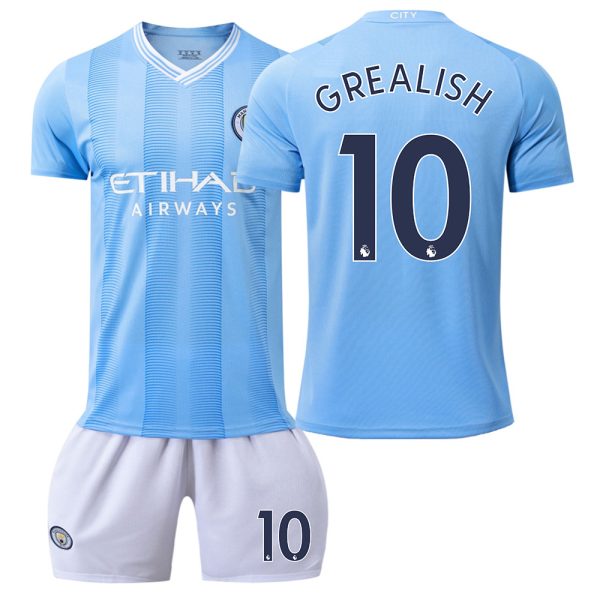 Billiga Fotbollströjor Herr Manchester City 2023-24 Hemma Tröja fotbollströja set GREALISH 10