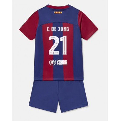 Billiga Fotbollströjor Barn FC Barcelona 2023-24 tröja set med tryck Frenkie de Jong 21