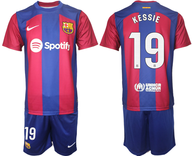 Billiga Fotbollsställ Herr FC Barcelona Hemmatröja 2023-2024 Kortärmad shorts KESSIE 19