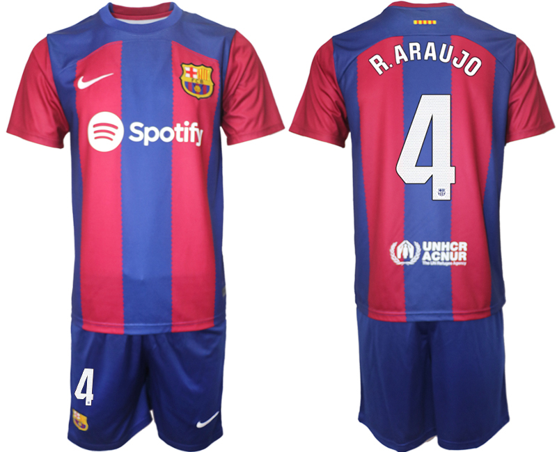 Billiga Fotbollströjor Herr FC Barcelona Hemmatröja 2023-2024 Fotbollskläder med namn R.ARAUJO 4