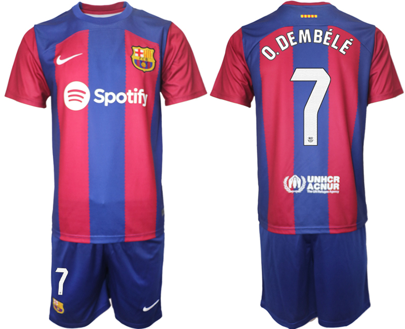 Billiga Fotbollströjor Herr FC Barcelona Hemmatröja 2023-2024 fotbollströja set O.DEMBÉLÉ 7