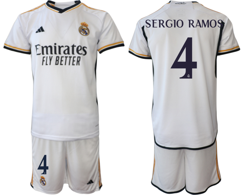 Billiga Fotbollströjor Herr Real Madrid Hemmatröja 2023-24 Kortärmad + Korta byxor SERGIO RAMOS 4